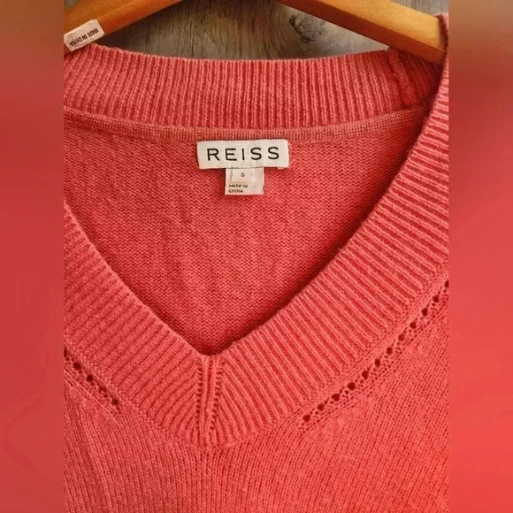REISS Cashmere Wool Blend V Neck Pink Coral Sweater Size Small Women's - Picture 3 of 6